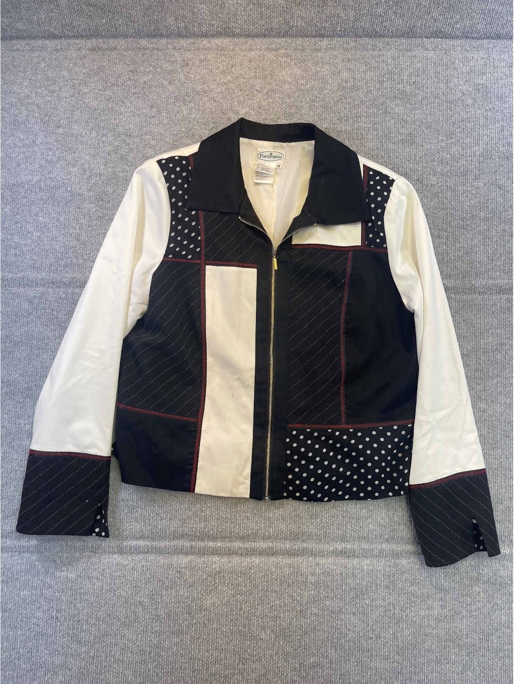 Patchington Vintage Patchwork Zip Jacket Polka Dot Pinstripe Contrast Stitch M